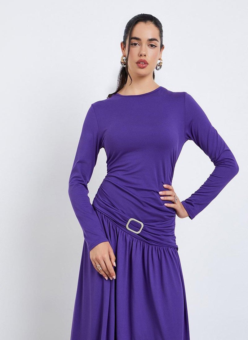 Styli Women Purple Metal Button Maxi Dress - Image 2